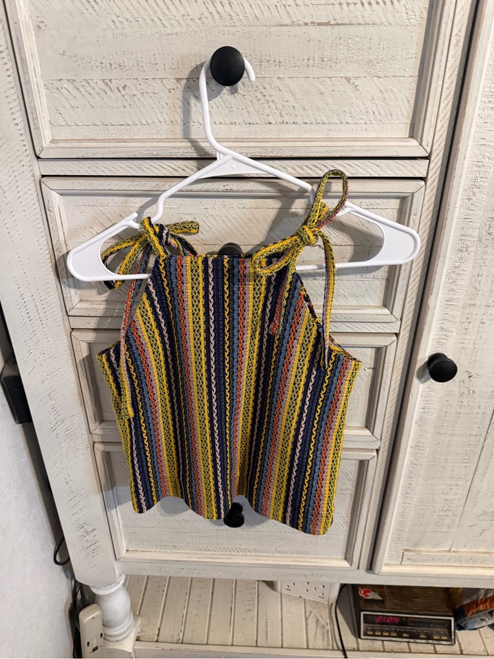 Striped Knit Tie-Shoulder Crop Top - Yellow Multi